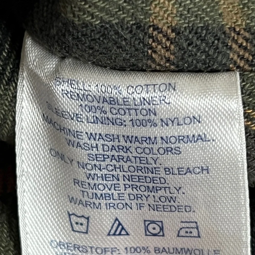 Lands End Mens XXL Barn Coat Canvas Field Jacket Khaki Plaid Removable Liner